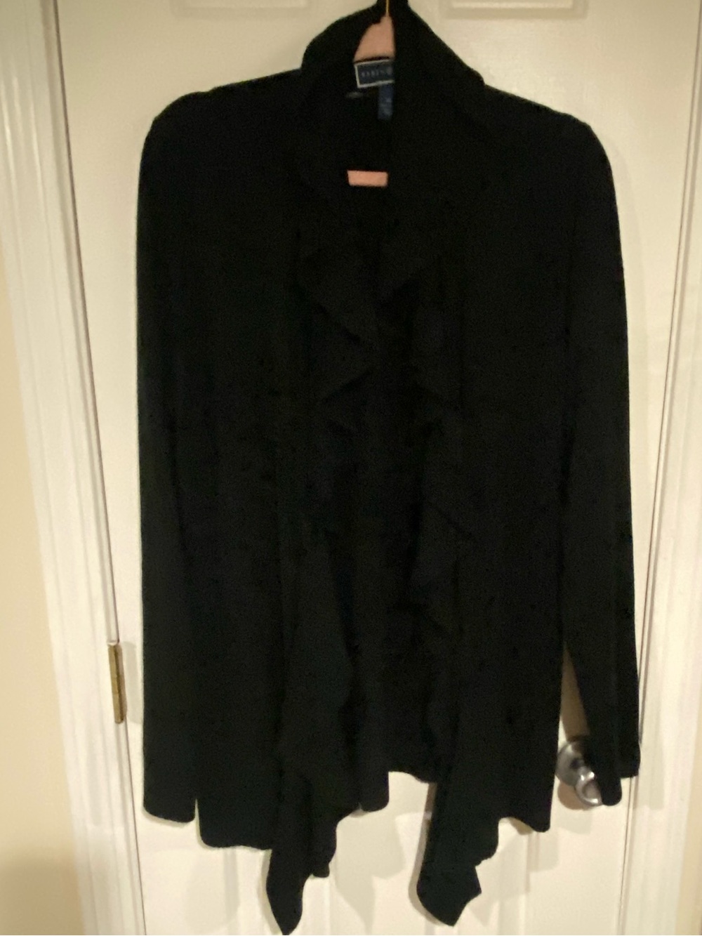 Karen Scott Black Ruffled Open-Front Cardigan
